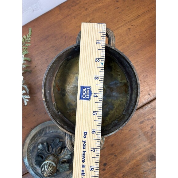 Vintage Brass Urn-Style Bowl Double Handle & Lid W/Lion Head Accents - Picture 9 of 11